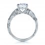 18k White Gold Hand Engraved Diamond Engagement Ring - Front View -  1261 - Thumbnail