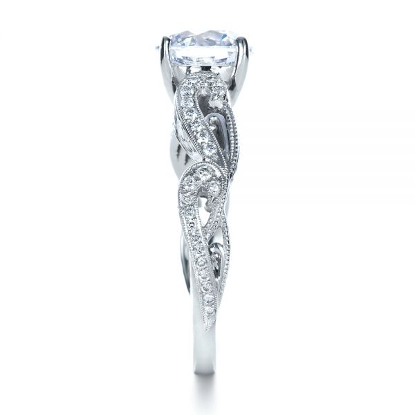 18k White Gold Hand Engraved Diamond Engagement Ring - Side View -  1261