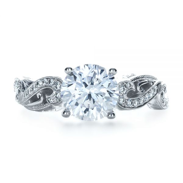  Platinum Platinum Hand Engraved Diamond Engagement Ring - Top View -  1261