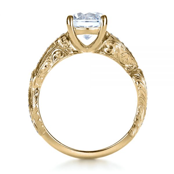 18k Yellow Gold 18k Yellow Gold Hand Engraved Diamond Engagement Ring - Front View -  1261