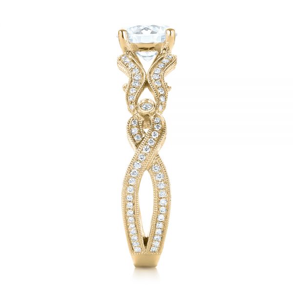 18k Yellow Gold 18k Yellow Gold Hand Engraved Diamond Engagement Ring - Side View -  103603