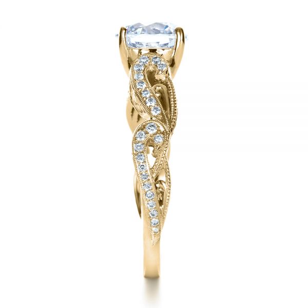 14k Yellow Gold 14k Yellow Gold Hand Engraved Diamond Engagement Ring - Side View -  1261