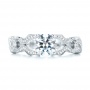 14k White Gold Hand Engraved Diamond Engagement Ring - Top View -  103603 - Thumbnail