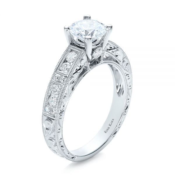 Hand Engraved Diamond Engagment Ring - Kirk Kara - Three-Quarter View -  1278