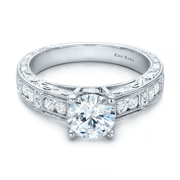 Hand Engraved Diamond Engagment Ring - Kirk Kara - Flat View -  1278