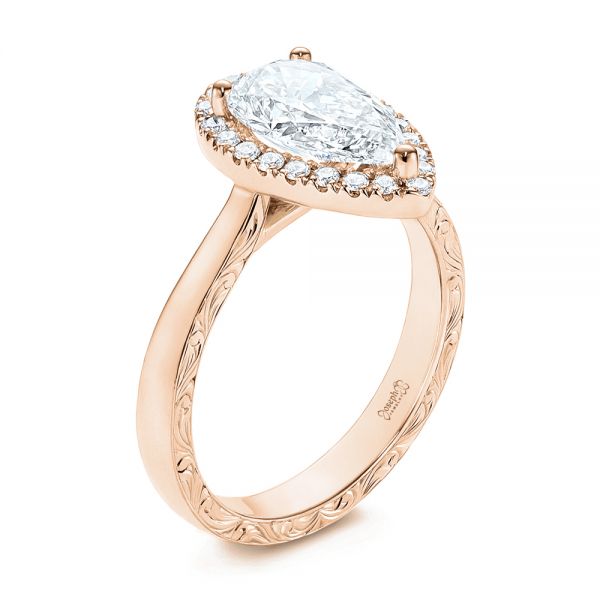 Hand Engraved Diamond Halo Engagement Ring - Image