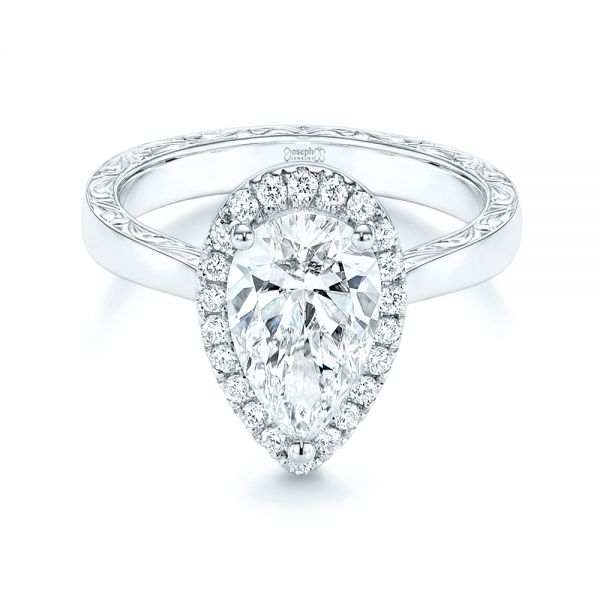 14k White Gold 14k White Gold Hand Engraved Diamond Halo Engagement Ring - Flat View -  106650