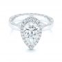 14k White Gold 14k White Gold Hand Engraved Diamond Halo Engagement Ring - Flat View -  106650 - Thumbnail