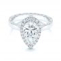 14k White Gold 14k White Gold Hand Engraved Diamond Halo Engagement Ring - Flat View -  106650 - Thumbnail
