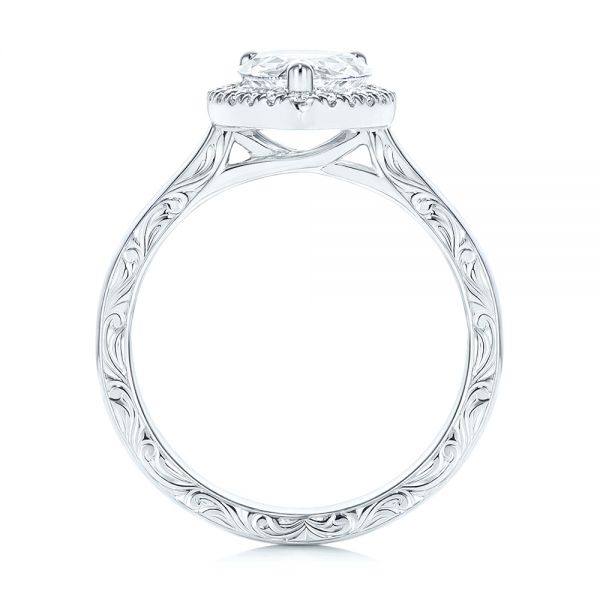 14k White Gold 14k White Gold Hand Engraved Diamond Halo Engagement Ring - Front View -  106650