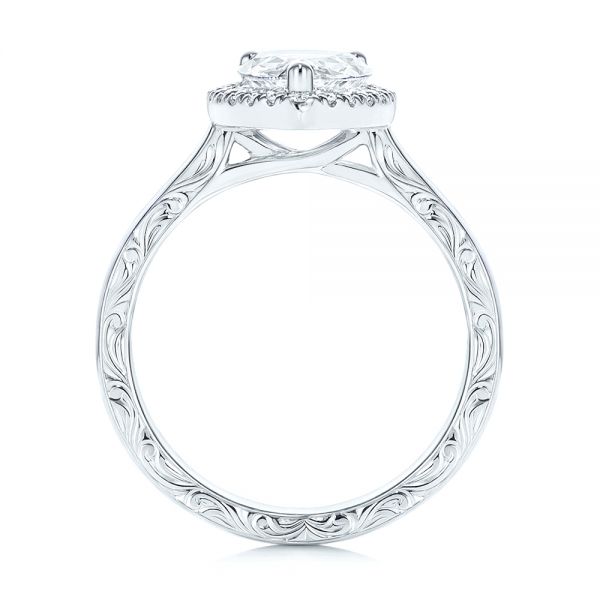 14k White Gold 14k White Gold Hand Engraved Diamond Halo Engagement Ring - Front View - 106650