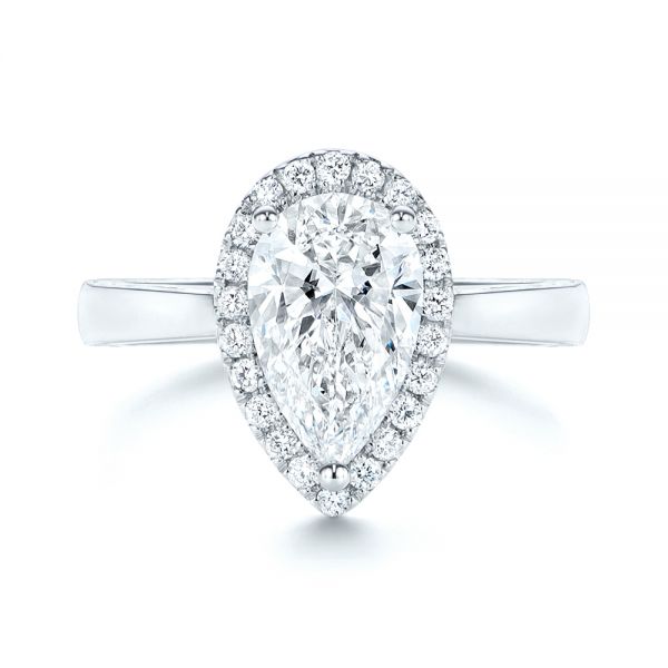 14k White Gold 14k White Gold Hand Engraved Diamond Halo Engagement Ring - Top View - 106650