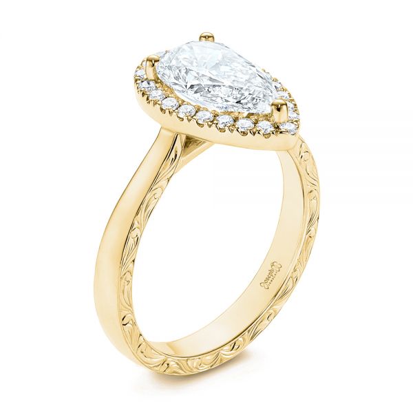 Hand Engraved Diamond Halo Engagement Ring - Image