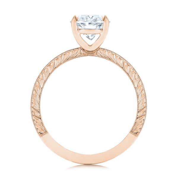18k Rose Gold 18k Rose Gold Hand Engraved Oval Diamond Solitaire Engagement Ring - Front View -  105490 - Thumbnail