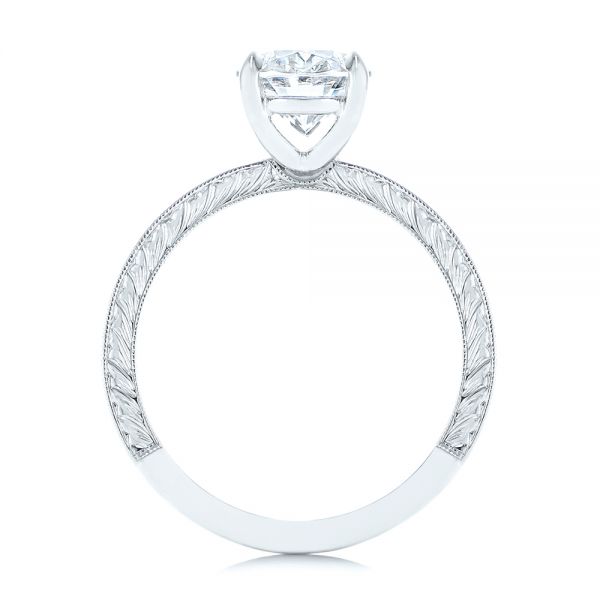 14k White Gold Hand Engraved Oval Diamond Solitaire Engagement Ring - Front View -  105490 - Thumbnail