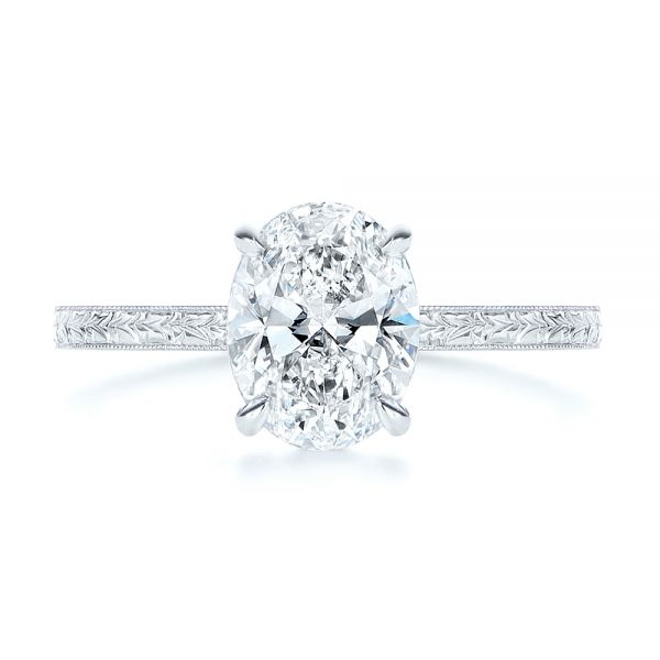  Platinum Platinum Hand Engraved Oval Diamond Solitaire Engagement Ring - Top View -  105490 - Thumbnail