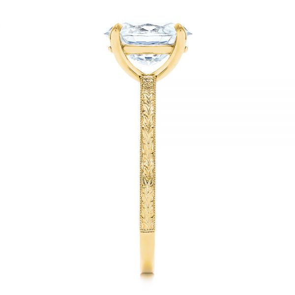 18k Yellow Gold 18k Yellow Gold Hand Engraved Oval Diamond Solitaire Engagement Ring - Side View -  105490 - Thumbnail