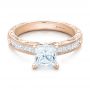 14k Rose Gold 14k Rose Gold Hand Engraved Princess Cut Engagement Ring - Kirk Kara - Flat View -  100474 - Thumbnail