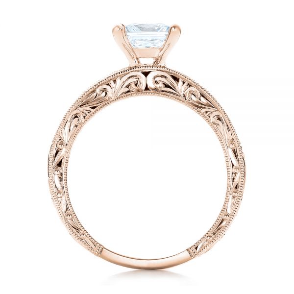 14k Rose Gold 14k Rose Gold Hand Engraved Princess Cut Engagement Ring - Kirk Kara - Front View -  100474
