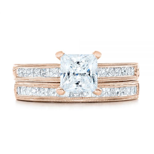 14k Rose Gold 14k Rose Gold Hand Engraved Princess Cut Engagement Ring - Kirk Kara - Side View -  100474