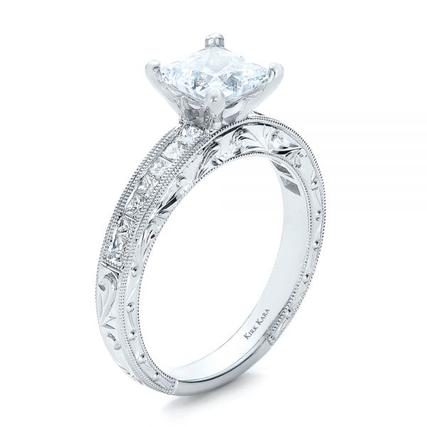 Hand Engraved Princess Cut Engagement Ring - Kirk Kara - Image