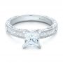 18k White Gold Hand Engraved Princess Cut Engagement Ring - Kirk Kara - Flat View -  100474 - Thumbnail