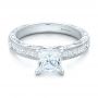 14k White Gold 14k White Gold Hand Engraved Princess Cut Engagement Ring - Kirk Kara - Flat View -  100474 - Thumbnail