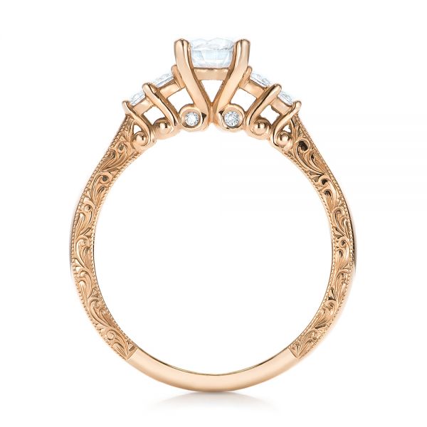 14k Rose Gold Hand Engraved Diamond Engagement Ring - Front View -  101401