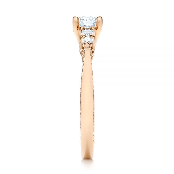 18k Rose Gold 18k Rose Gold Hand Engraved Diamond Engagement Ring - Side View -  101401