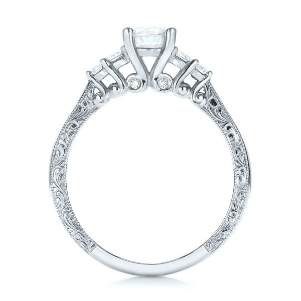 18k White Gold 18k White Gold Hand Engraved Diamond Engagement Ring - Front View -  101401