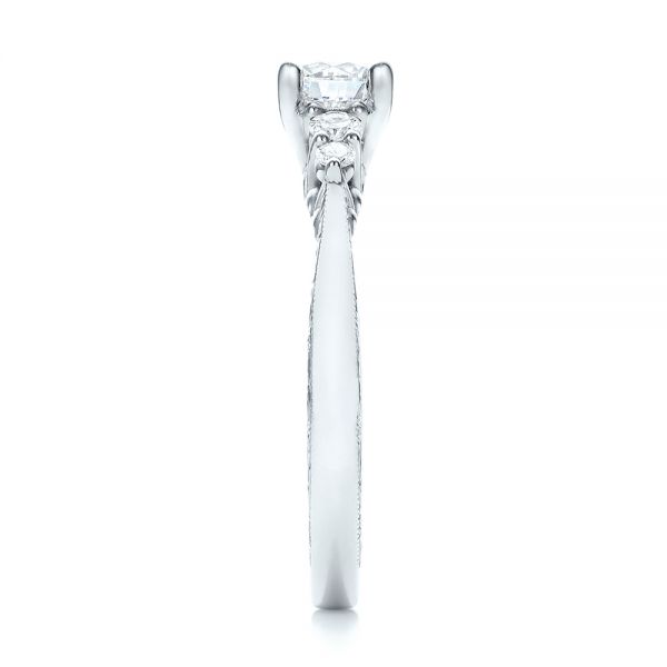 18k White Gold 18k White Gold Hand Engraved Diamond Engagement Ring - Side View - 101401