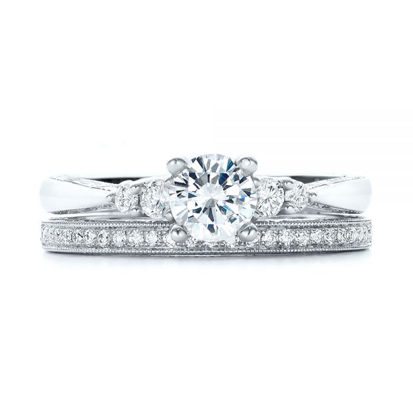  Platinum Platinum Hand Engraved Diamond Engagement Ring - Top View -  101401