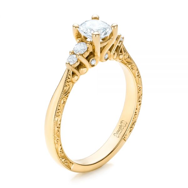 14k Yellow Gold 14k Yellow Gold Hand Engraved Diamond Engagement Ring - Three-Quarter View -  101401