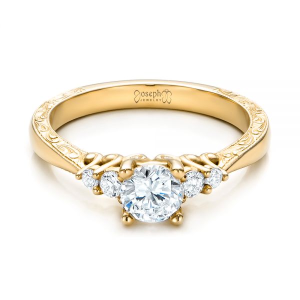 14k Yellow Gold 14k Yellow Gold Hand Engraved Diamond Engagement Ring - Flat View -  101401