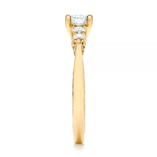 18k Yellow Gold 18k Yellow Gold Hand Engraved Diamond Engagement Ring - Side View -  101401
