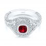  Platinum Hand Engraved Ruby And Diamond Halo Engagement Ring - Flat View -  105770 - Thumbnail