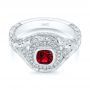  Platinum Hand Engraved Ruby And Diamond Halo Engagement Ring - Flat View -  105770 - Thumbnail