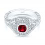 14k White Gold 14k White Gold Hand Engraved Ruby And Diamond Halo Engagement Ring - Flat View -  105770 - Thumbnail