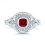  Platinum Hand Engraved Ruby And Diamond Halo Engagement Ring - Top View -  105770 - Thumbnail