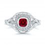 14k White Gold 14k White Gold Hand Engraved Ruby And Diamond Halo Engagement Ring - Top View -  105770 - Thumbnail