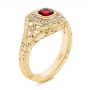 18k Yellow Gold 18k Yellow Gold Hand Engraved Ruby And Diamond Halo Engagement Ring - Three-Quarter View -  105770 - Thumbnail