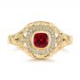 18k Yellow Gold 18k Yellow Gold Hand Engraved Ruby And Diamond Halo Engagement Ring - Top View -  105770 - Thumbnail