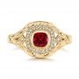 14k Yellow Gold 14k Yellow Gold Hand Engraved Ruby And Diamond Halo Engagement Ring - Top View -  105770 - Thumbnail