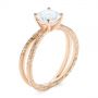 18k Rose Gold 18k Rose Gold Hand Engraved Solitaire Moissanite Engagement Ring - Three-Quarter View -  105107 - Thumbnail