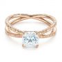 14k Rose Gold 14k Rose Gold Hand Engraved Solitaire Moissanite Engagement Ring - Flat View -  105107 - Thumbnail