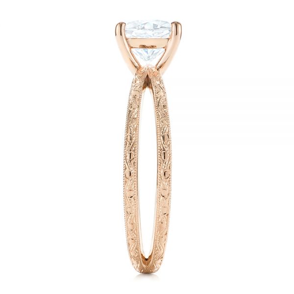 14k Rose Gold 14k Rose Gold Hand Engraved Solitaire Moissanite Engagement Ring - Side View - 105107