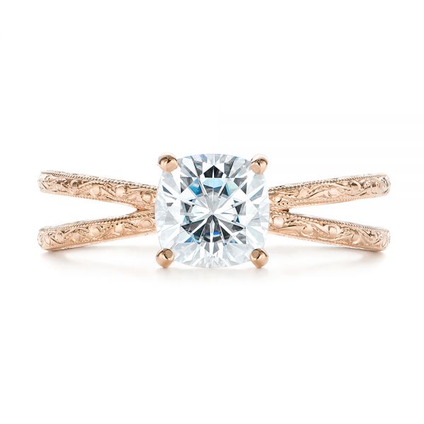 14k Rose Gold 14k Rose Gold Hand Engraved Solitaire Moissanite Engagement Ring - Top View - 105107