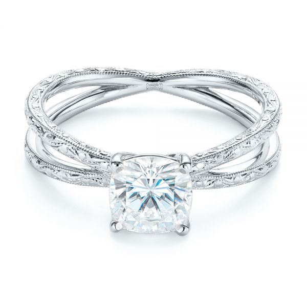 Platinum Platinum Hand Engraved Solitaire Moissanite Engagement Ring - Flat View - 105107