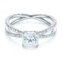 14k White Gold 14k White Gold Hand Engraved Solitaire Moissanite Engagement Ring - Flat View -  105107 - Thumbnail