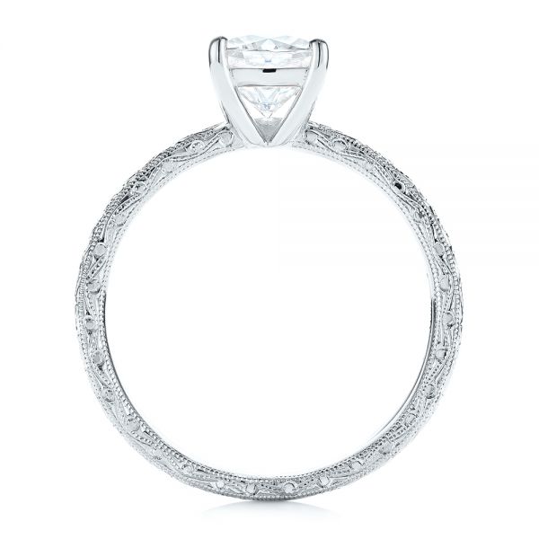 Platinum Platinum Hand Engraved Solitaire Moissanite Engagement Ring - Front View - 105107